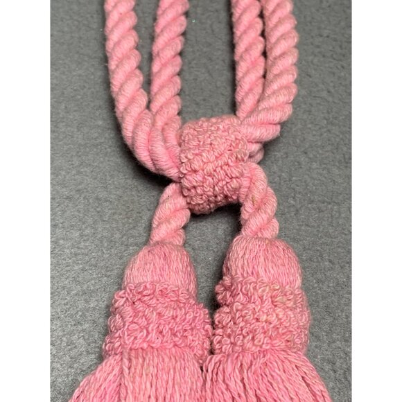 Pair Of Pink Twisted Rope Curtain Tiebacks with Tassels 18" Long Set of 2 - Picture 3 of 12